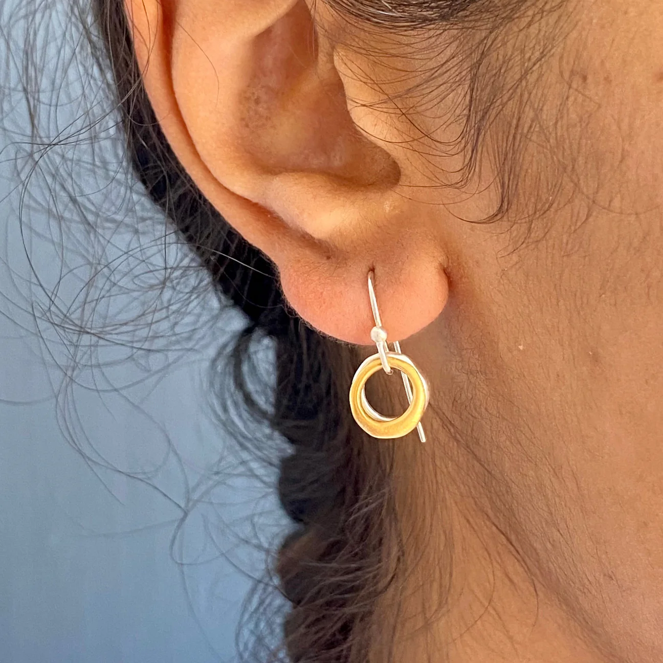 two little circles. mixed metals earring