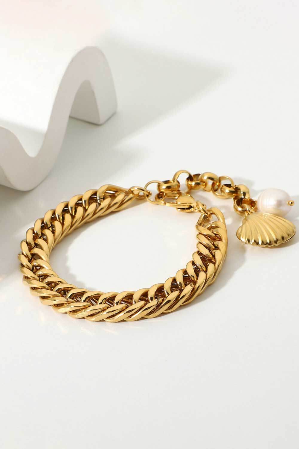 Shell and Pearl 18K Gold-Plated Bracelet