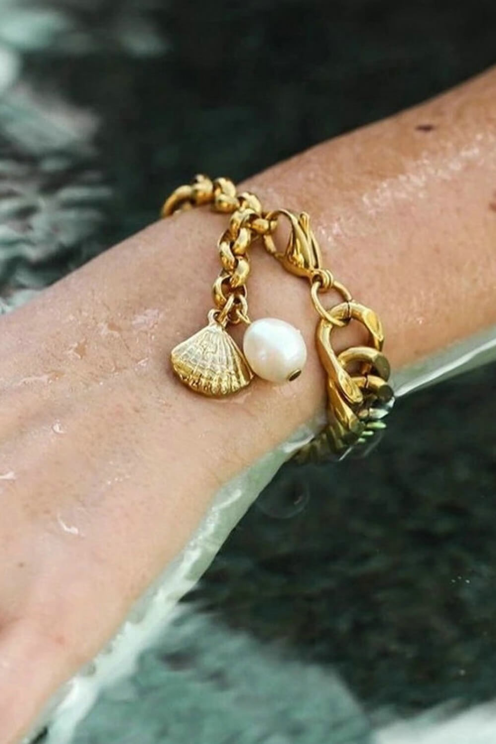 Shell and Pearl 18K Gold-Plated Bracelet