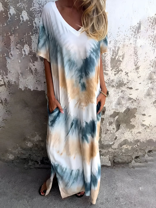 Relaxed Pocketed Tie-Dye Short Sleeve Dress