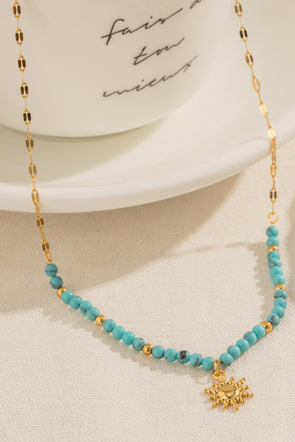 Sun Turquoise Beads 18K Gold-Plated Pendant Necklace