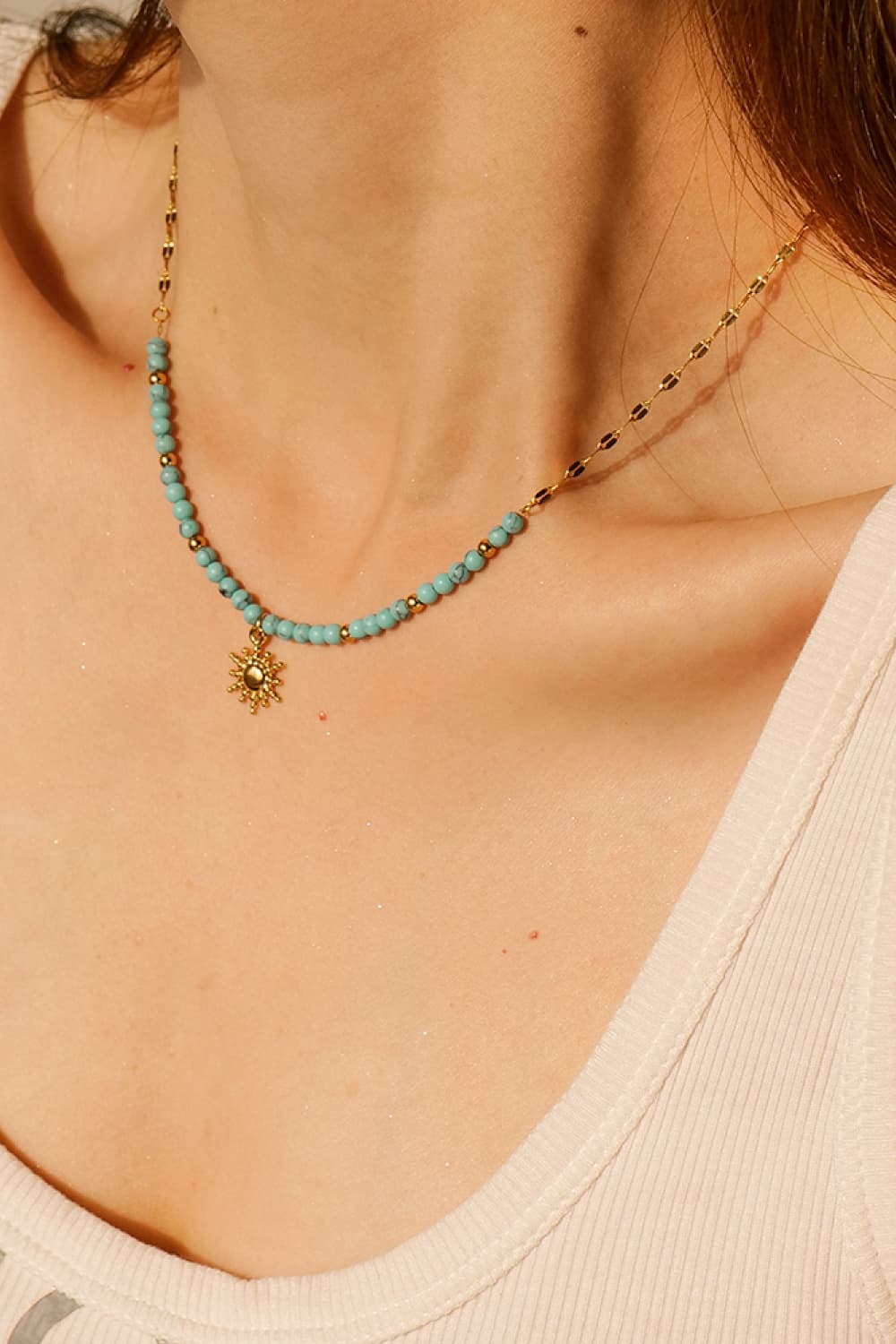 Sun Turquoise Beads 18K Gold-Plated Pendant Necklace