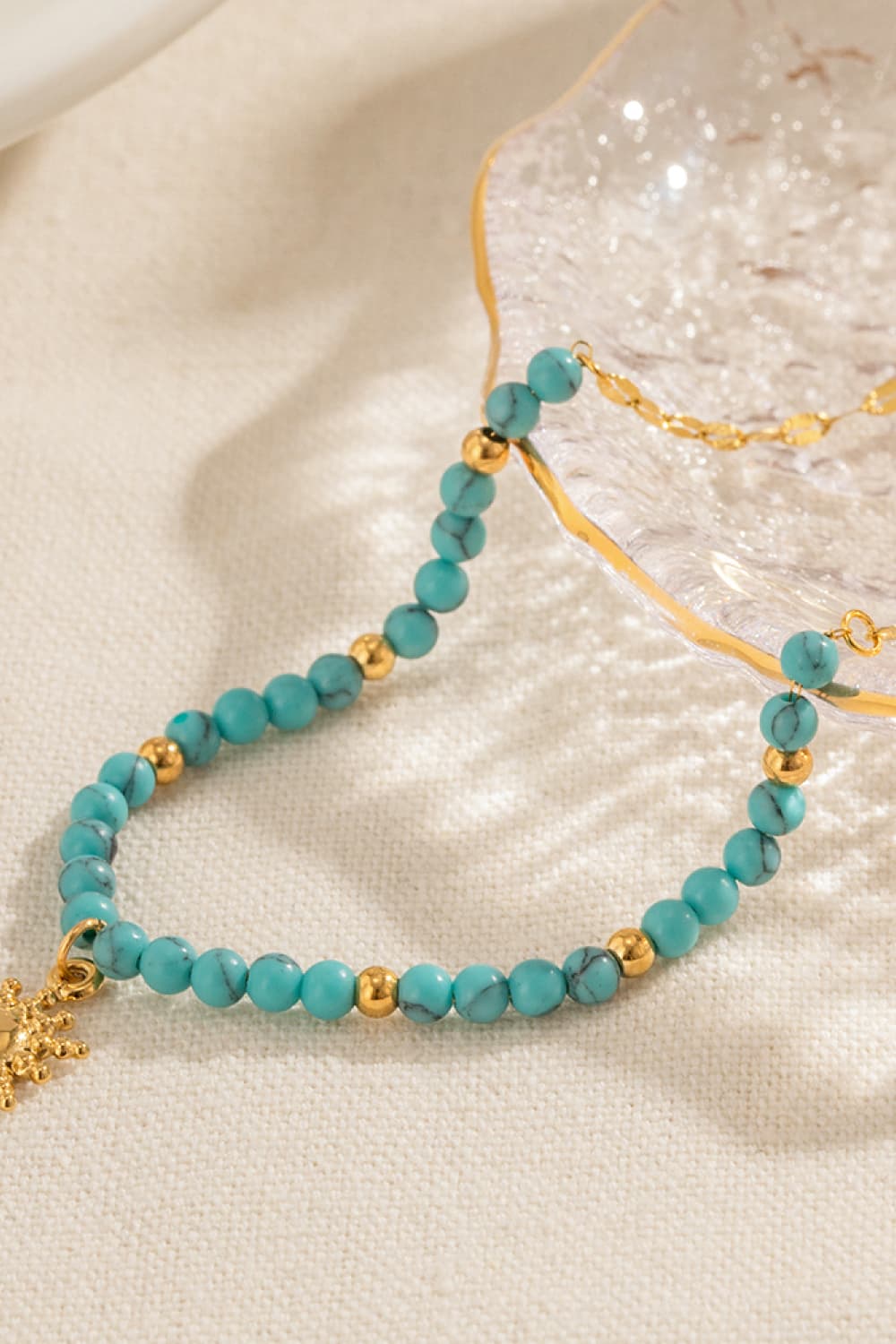 Sun Turquoise Beads 18K Gold-Plated Pendant Necklace