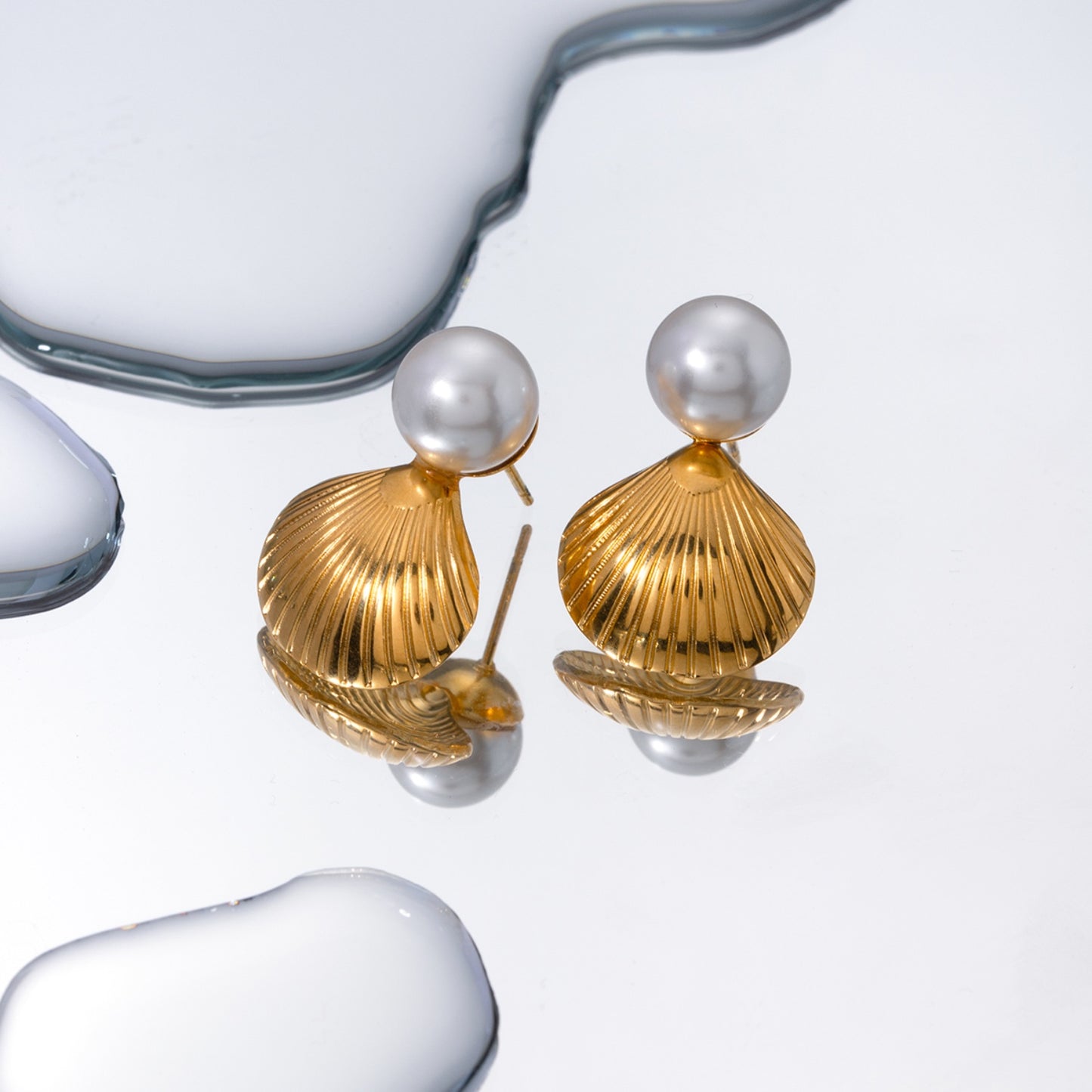 Shell 18K Gold-Plated Stainless Steel Earrings