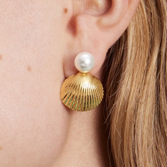 Shell 18K Gold-Plated Stainless Steel Earrings