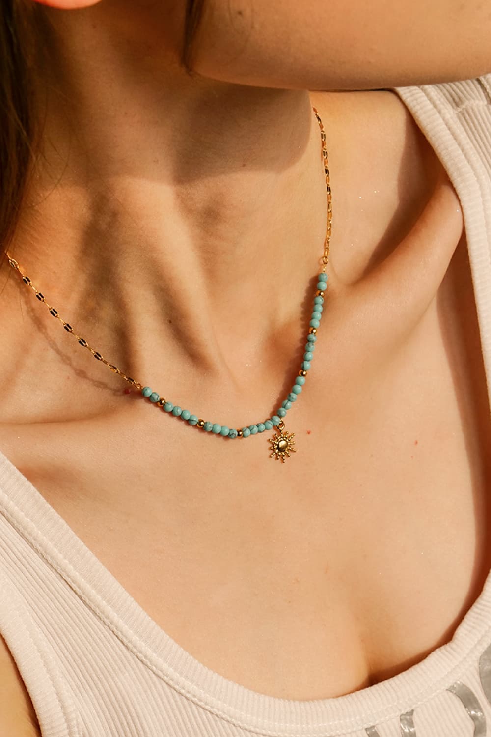 Sun Turquoise Beads 18K Gold-Plated Pendant Necklace