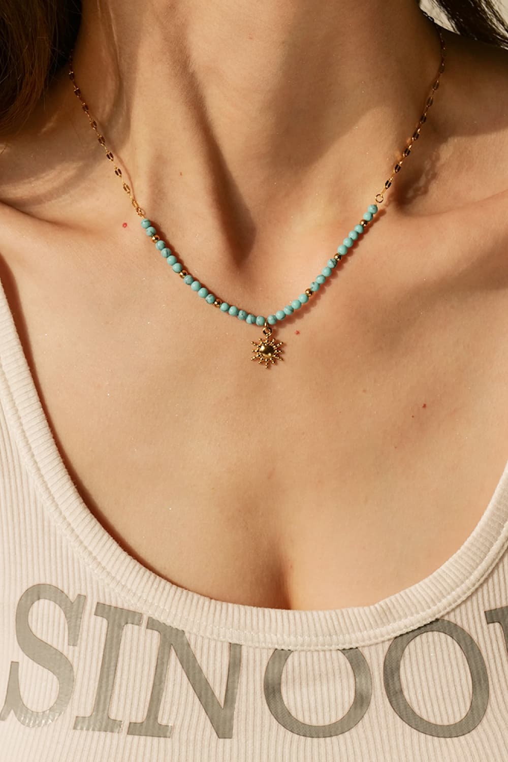 Sun Turquoise Beads 18K Gold-Plated Pendant Necklace