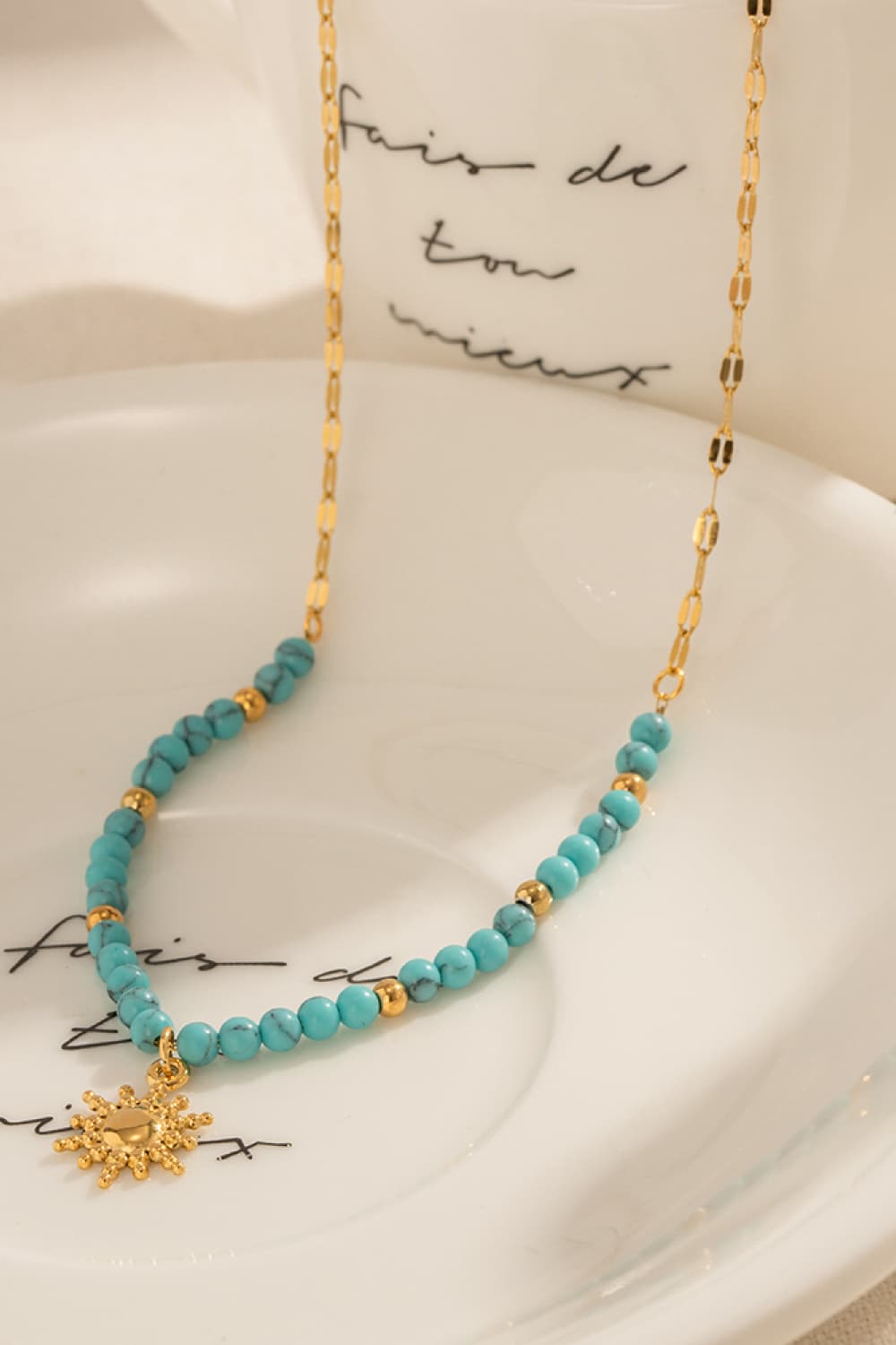 Sun Turquoise Beads 18K Gold-Plated Pendant Necklace