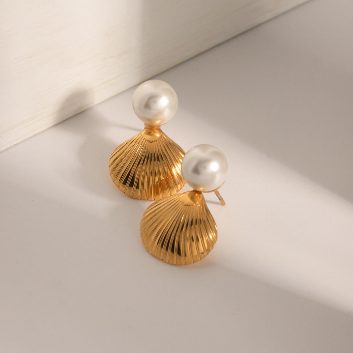 Shell 18K Gold-Plated Stainless Steel Earrings