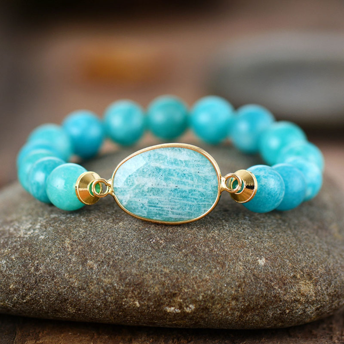 Natural Stone Beaded Bracelet-Aqua